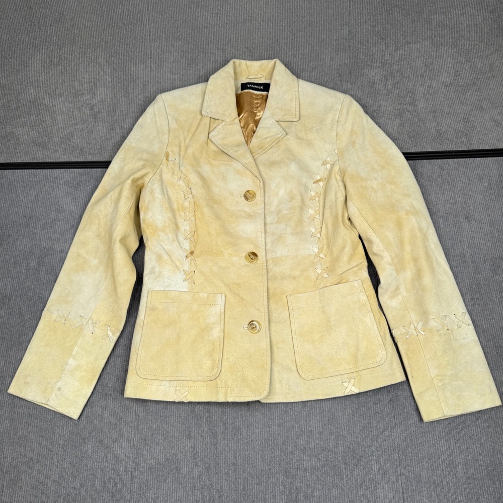 Yannick Yellow Suede Leather Whipstitch Blazer Jacket Women Sz 38 Boho Western
